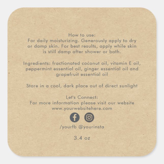 Bio Business Beauty Product Ingredients Kraft Quadratischer Aufkleber (Vorderseite)