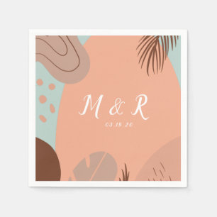 Bio Collage Monstera Hochzeitslogo Earth Tone Serviette