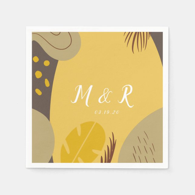 Bio Collage Monstera Wedding Earth Tone Yellow Serviette (Vorderseite)