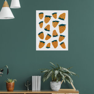 Bio Erdbeeren im Sommer - orange und grün Poster