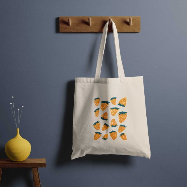 Bio Erdbeeren im Sommer - orange und grün Tragetasche (Von Creator hochgeladen)