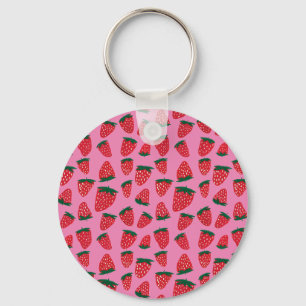 Bio Erdbeeren im Sommer rot auf rosa Untergrund Schlüsselanhänger