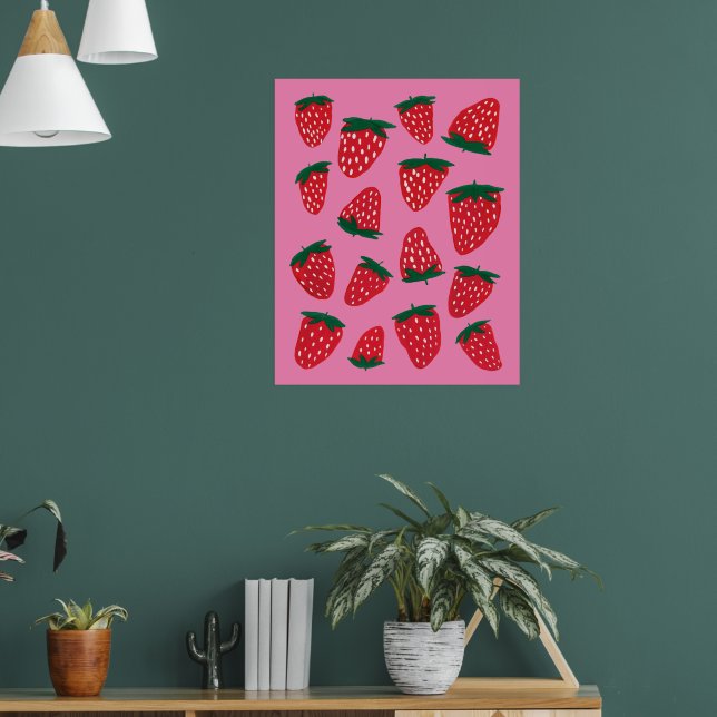 Bio Erdbeeren im Sommer rot bis rosa Hintergrund Poster (Wohnzimmer 1)