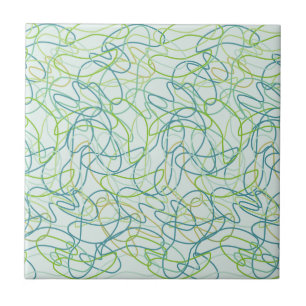 Bio Formen in Aquamarin, Gold und Grün auf Aquamar Fliese