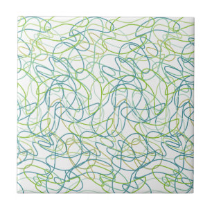 Bio Formen in Aquamarin, Gold und Grün auf Weiß Fliese
