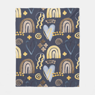Bio Formen naiv mit Regenbogen, Herz.  Fleecedecke