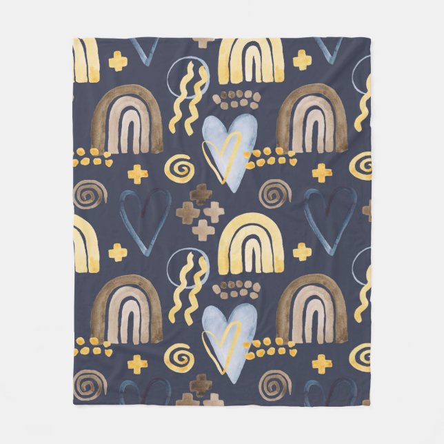 Bio Formen naiv mit Regenbogen, Herz.  Fleecedecke (Vorderseite)