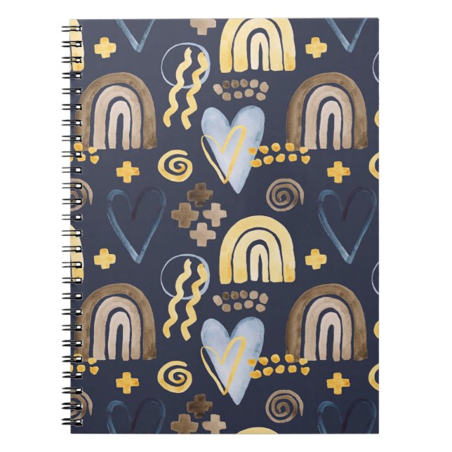 Bio Formen naiv mit Regenbogen, Herz. Notizblock (Vorderseite)