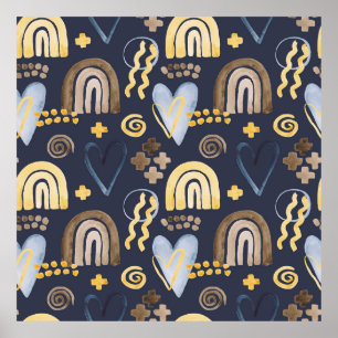 Bio Formen naiv mit Regenbogen, Herz. Poster