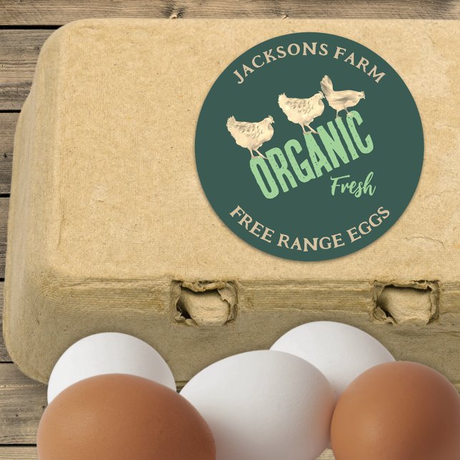 Bio Freilandeier für frische Hühnereier Runder Aufkleber (Organic free range chicken eggs stickers cute hens custom small business Stickers)