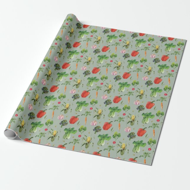 Bio Gemüse mit Wasserfarbe Geschenkpapier (Ungerollt)