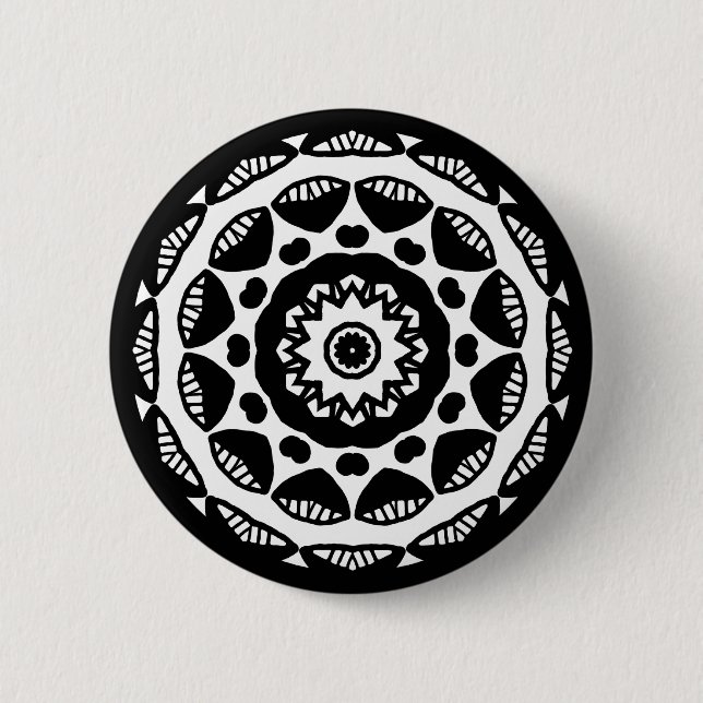 Bio Geometrie 010 - Schwarz auf Weiß Button (Vorderseite)