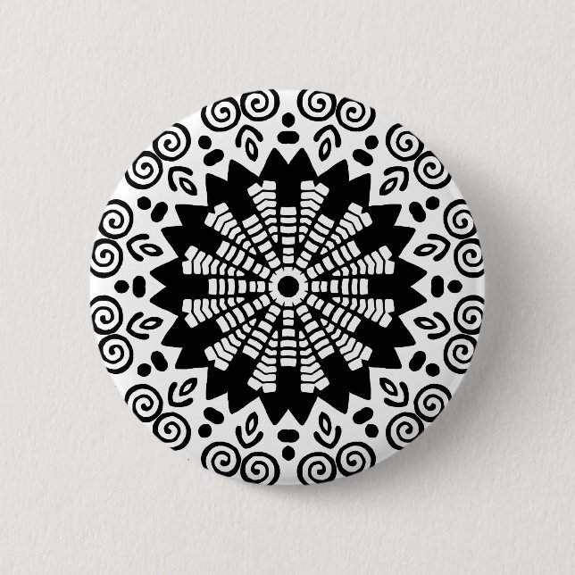 Bio Geometrie 014 - Schwarz auf Weiß Button (Vorderseite)
