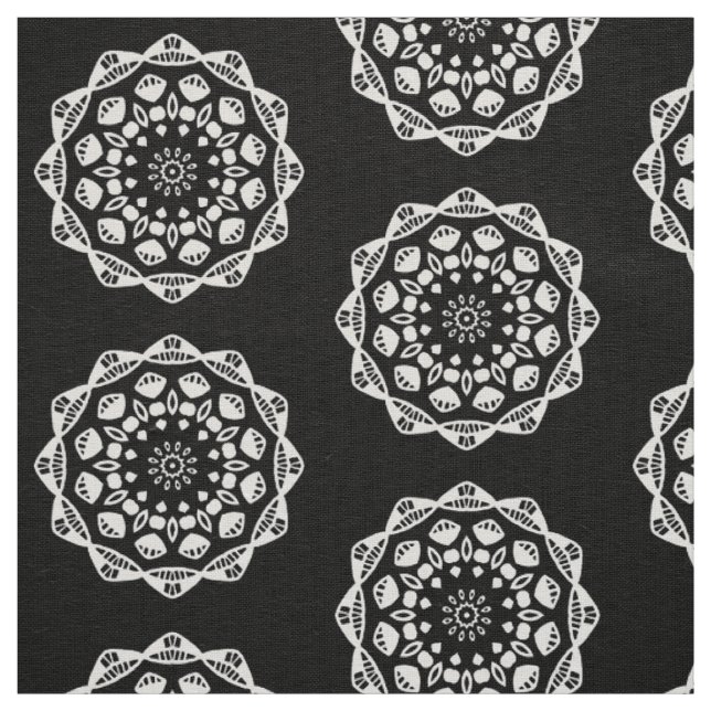 Bio Geometrie 015 - Weiß auf Schwarz Stoff (Muster)