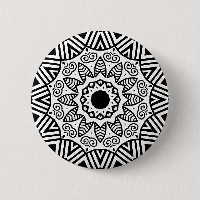 Bio Geometrie 023 - Schwarz auf Weiß Button (Vorderseite)