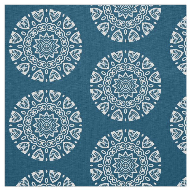 Bio Geometrie - Weiß auf Blau 00486b Stoff (Muster)