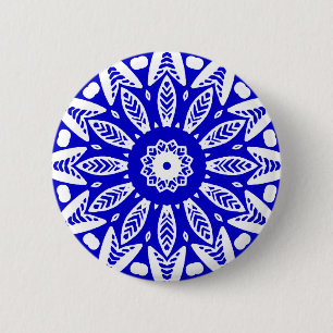 Bio Geometry 018 - White on Royal Blue Button