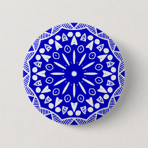 Bio Geometry 019 - White on Royal Blue Button