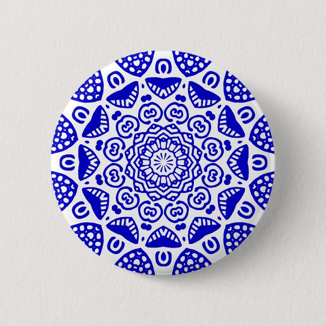 Bio Geometry 021 - Royal Blue on White Button (Vorderseite)