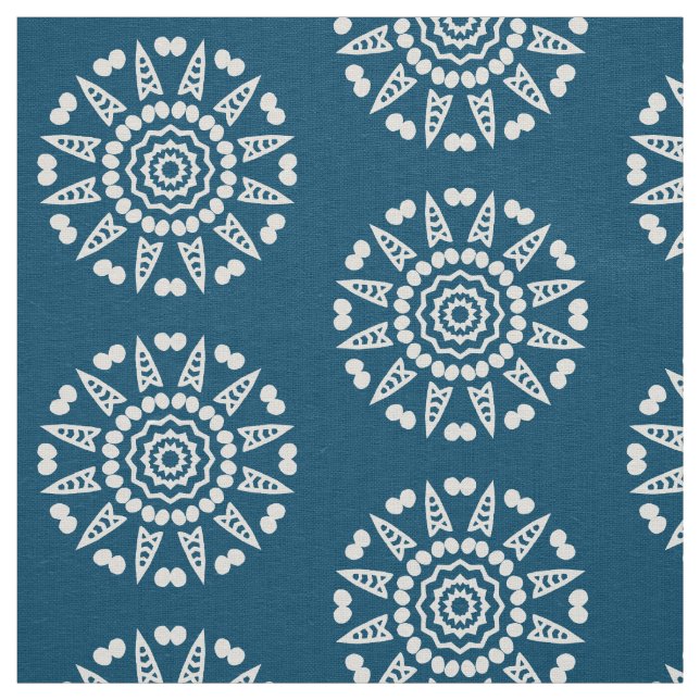 Bio Geometry 08 - White on Blue 00486b Stoff (Muster)