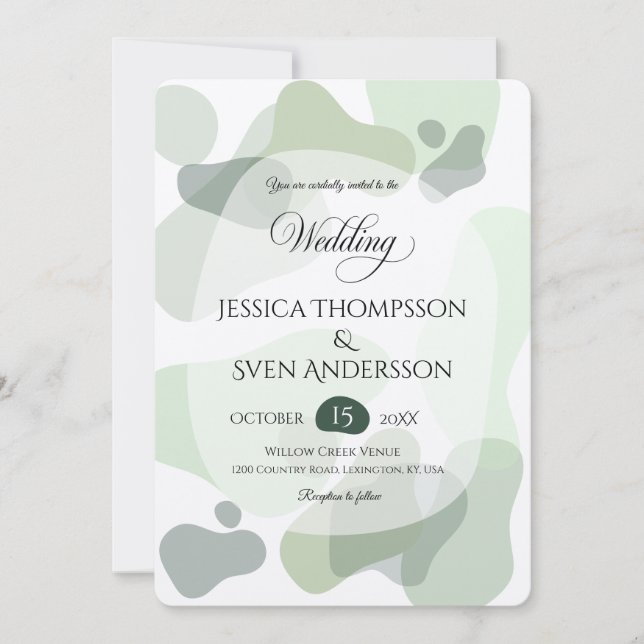 Bio Greenery Geometric Abstrakt Wedding Einladung (Vorderseite)