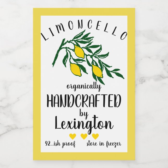 Bio hausgemachtes Limoncello | Lebensmitteletikett (Einzelnes Label)
