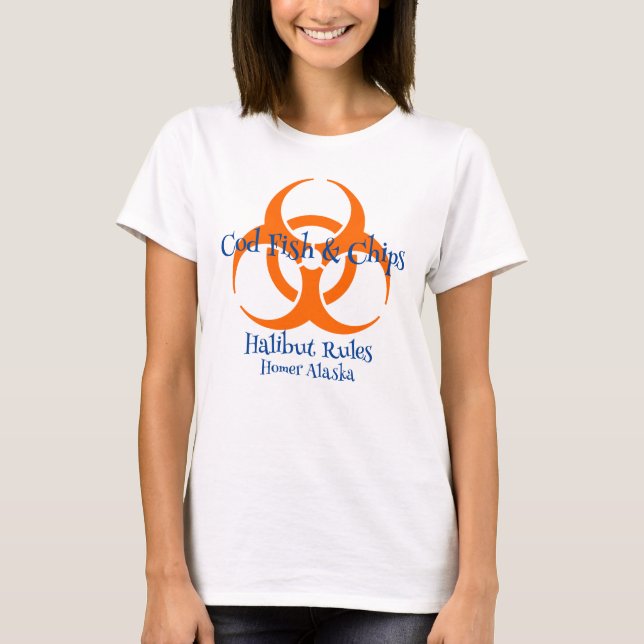 Bio Hazard Symbol Kabeljau Fisch & Chips T-Shirt (Vorderseite)
