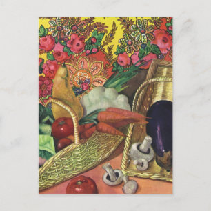 Bio Lebensmittel, Gartengemüse, blühende Blume Postkarte