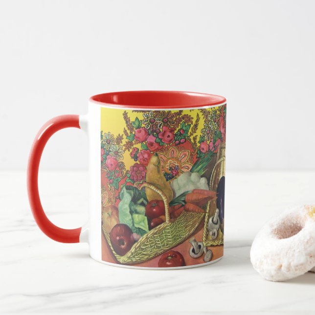 Bio Lebensmittel, Gartengemüse, blühende Blume Tasse (Mit Donut)