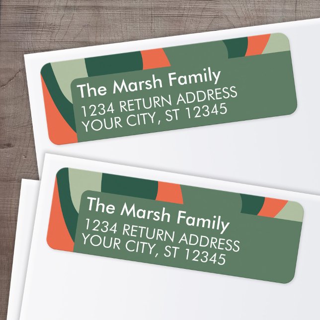 Bio Line Abstrakt Art - 1 Foto Jade Coral (Return Address Label with Organic Curves in Jade and Tangerine)