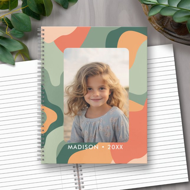 Bio Line Abstrakt Art - 1 Foto Jade Mandarine Notizbuch (Personalized Notebook with Custom Text and Photos)