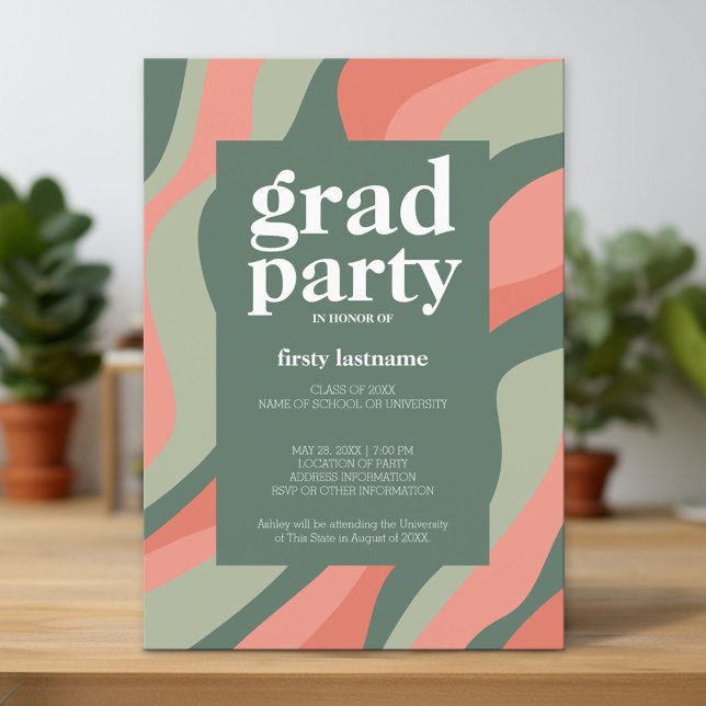 Bio Lines Olive Mandarine Graduation Party Einladung (Custom Graduation Announcement and Invitation)