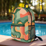 Bio Linie Abstrakt Art - Jade und Mandarine Bedruckter Rucksack<br><div class="desc">Eine Bio abstrakte Linienkunst in Grün- und Korallenfarben. Das moderne Design hebt den Platz für einen Namen hervor.</div>