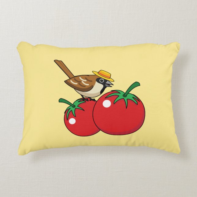 Bio Lover Sparrow Eating Red Tomato Dekokissen (Vorderseite)