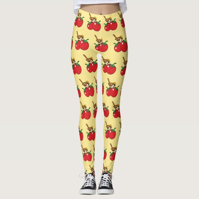Bio Lover Sparrow Eating Red Tomato Leggings (Vorderseite)