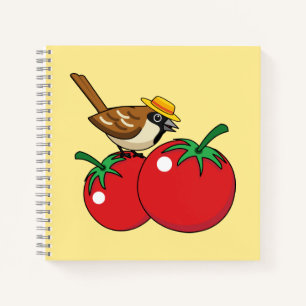 Bio Lover Sparrow Eating Red Tomato Notizbuch