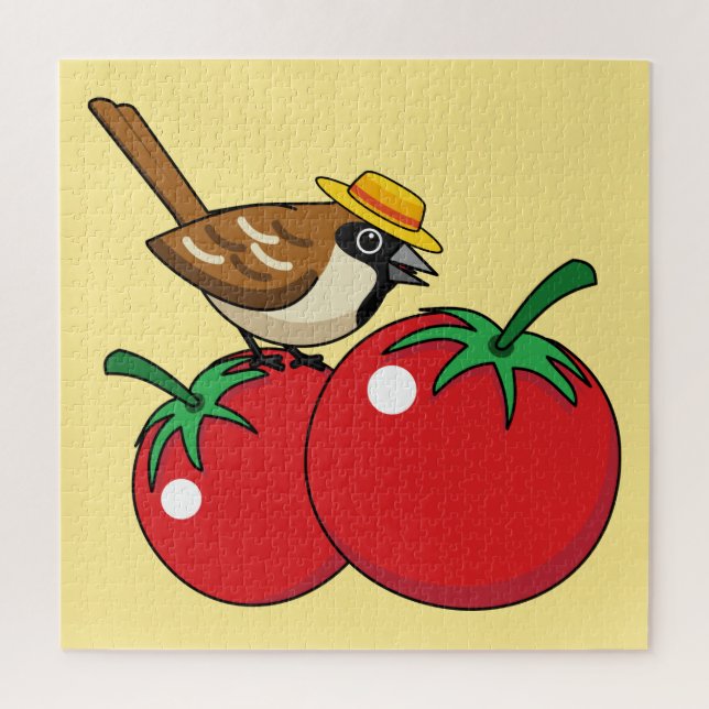 Bio Lover Sparrow Eating Red Tomato Puzzle (Vertikal)