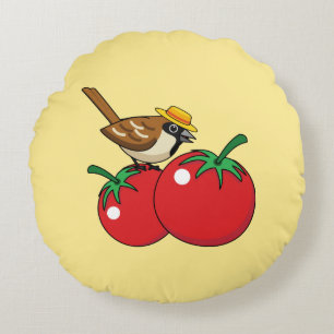 Bio Lover Sparrow Eating Red Tomato Rundes Kissen