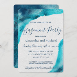 Bio Ocean Blue Watercolor Engagement Party Einladung