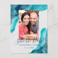 Bio Ocean Blue Watercolor Save the Date einladen