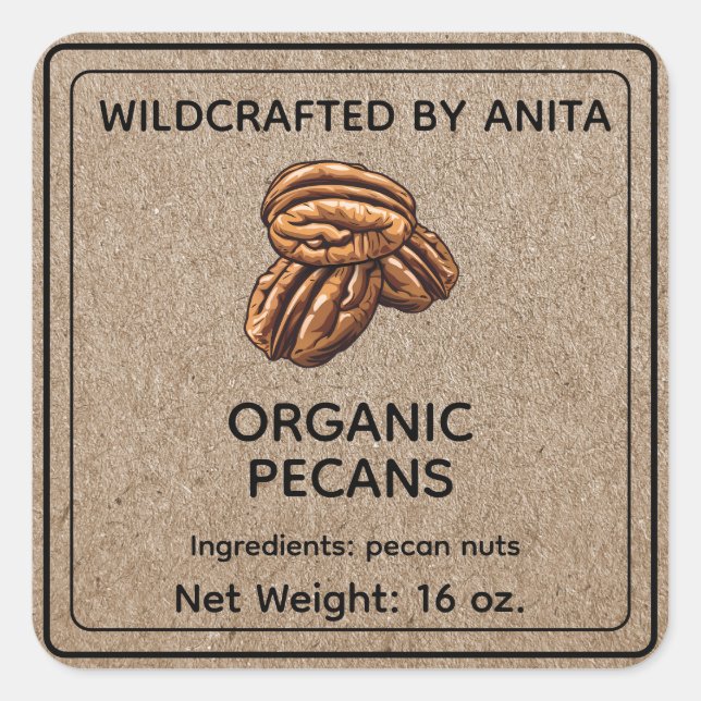 Bio Pecan Nuts Kraft Paper Style Quadratischer Aufkleber (Vorderseite)