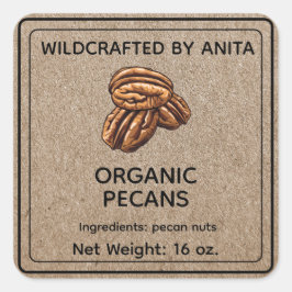 Bio Pecan Nuts Kraft Paper Style Quadratischer Aufkleber
