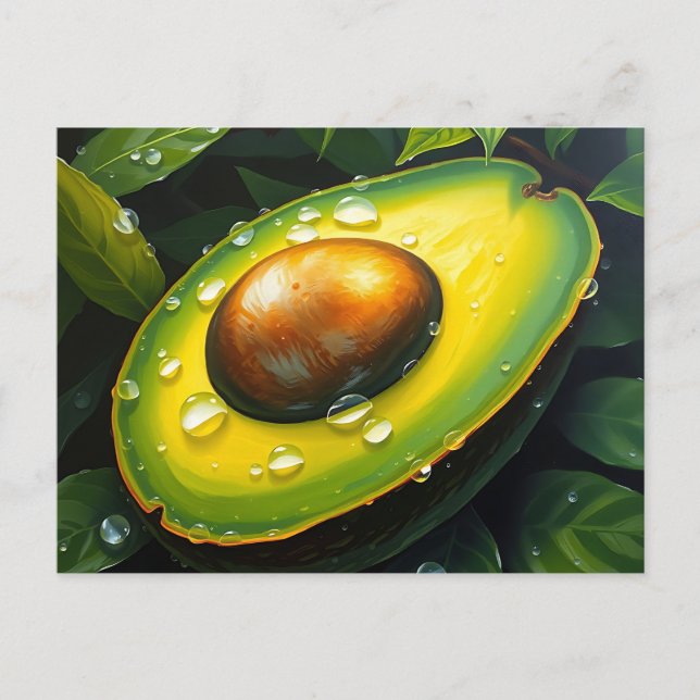 Bio Raingrown Avocado mit Dewdrops Postkarte (Vorderseite)