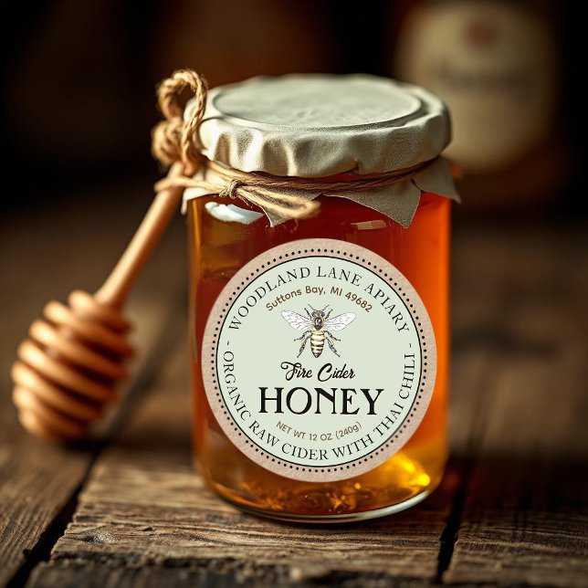 Bio Raw Fire Cider Honey Thai Chili Queen Bee Runder Aufkleber (Von Creator hochgeladen)