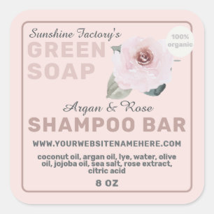 Bio Rose Argan Soap Shampoo Bar Pastel Pink Quadratischer Aufkleber