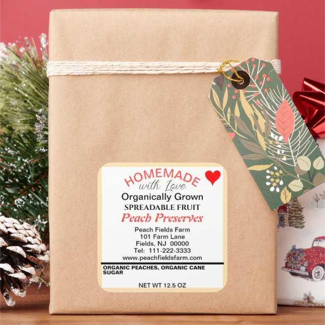 Bio Rotes Orange Peach Konservierungsstoff Quadratischer Aufkleber (Feiertag)