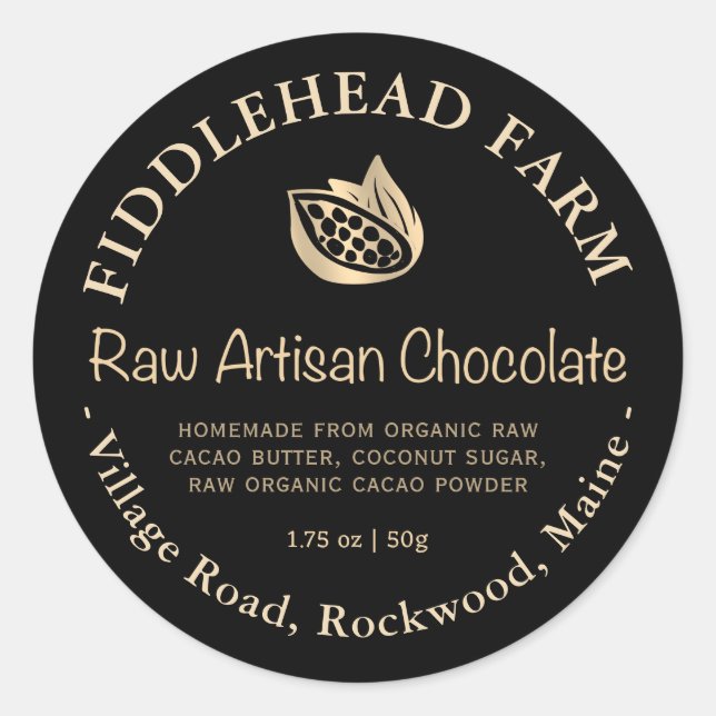 Bio Schokolade-Etikett Gold Kakaobohne Runder Aufkleber (Vorderseite)
