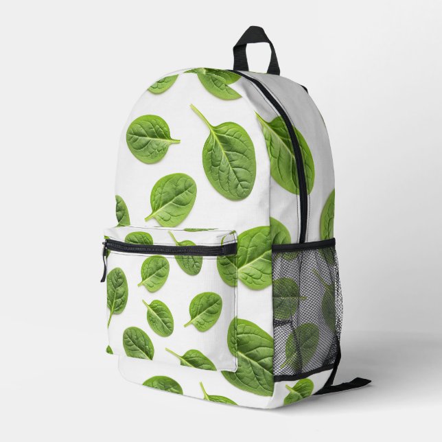 Bio Spinatleaf Nahtloses Muster Bedruckter Rucksack (Rückseitige Ecke Rechts)