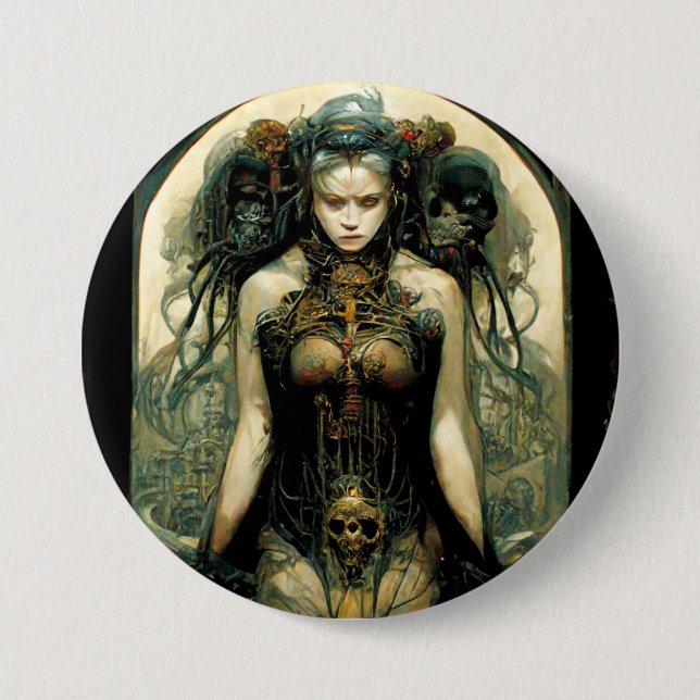 Bio Tech Woman Fantasy Sci-Fi Button (Vorderseite)