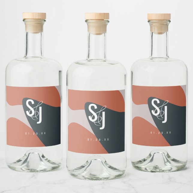 Bio Terracotta Blue Blush Wedding Alkoholflaschenetikett (Flaschen)